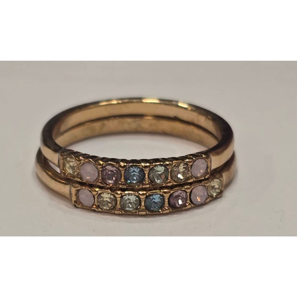 Icing Rainbow‎ Gold Double Band Rings - Picture 6 of 7